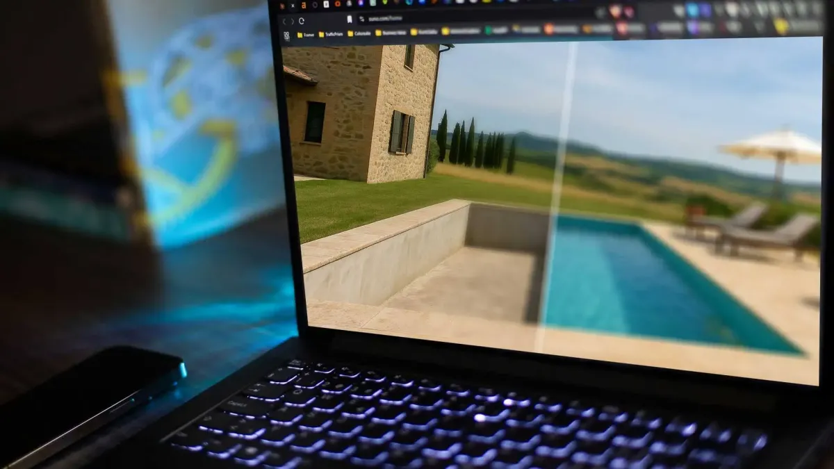 Simulazione AI piscina agriturismo – anteprima video promozionale Click and Fly